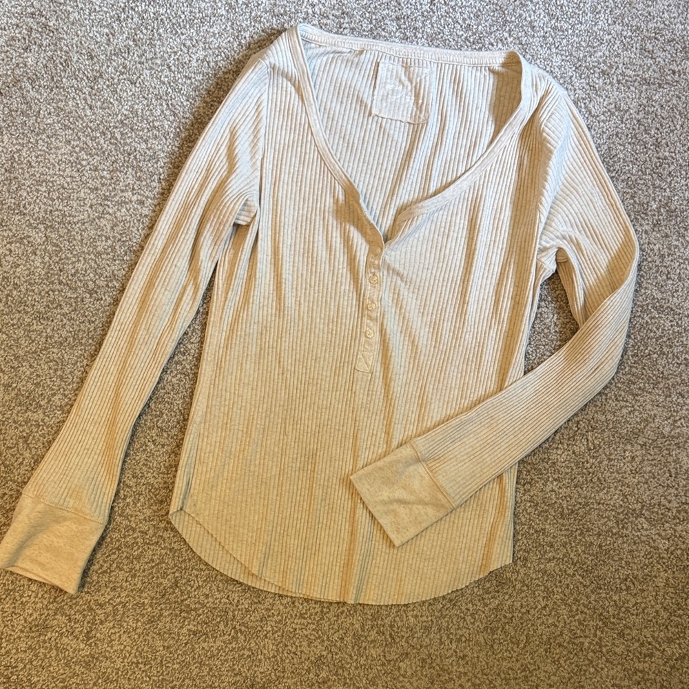 🛍️4 for $15 | 5 for $20 Aerie Women's Cream Ribbed Long Sleeve Top